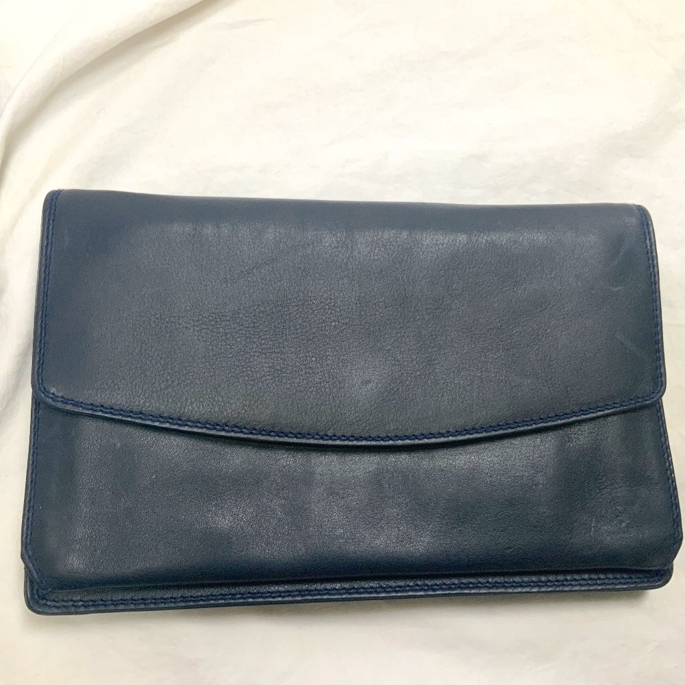NWOT Derek Alexander Navy Leather Wallet Wristlet Crossbody Bag